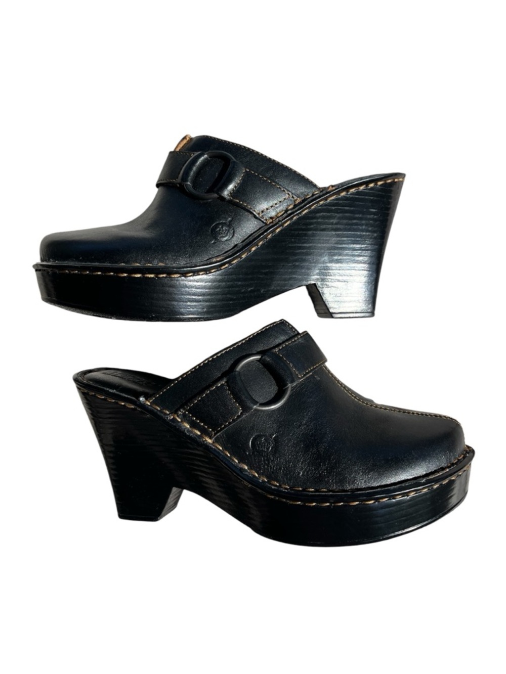 Born Black Leather Slip-On Clogs Size 5